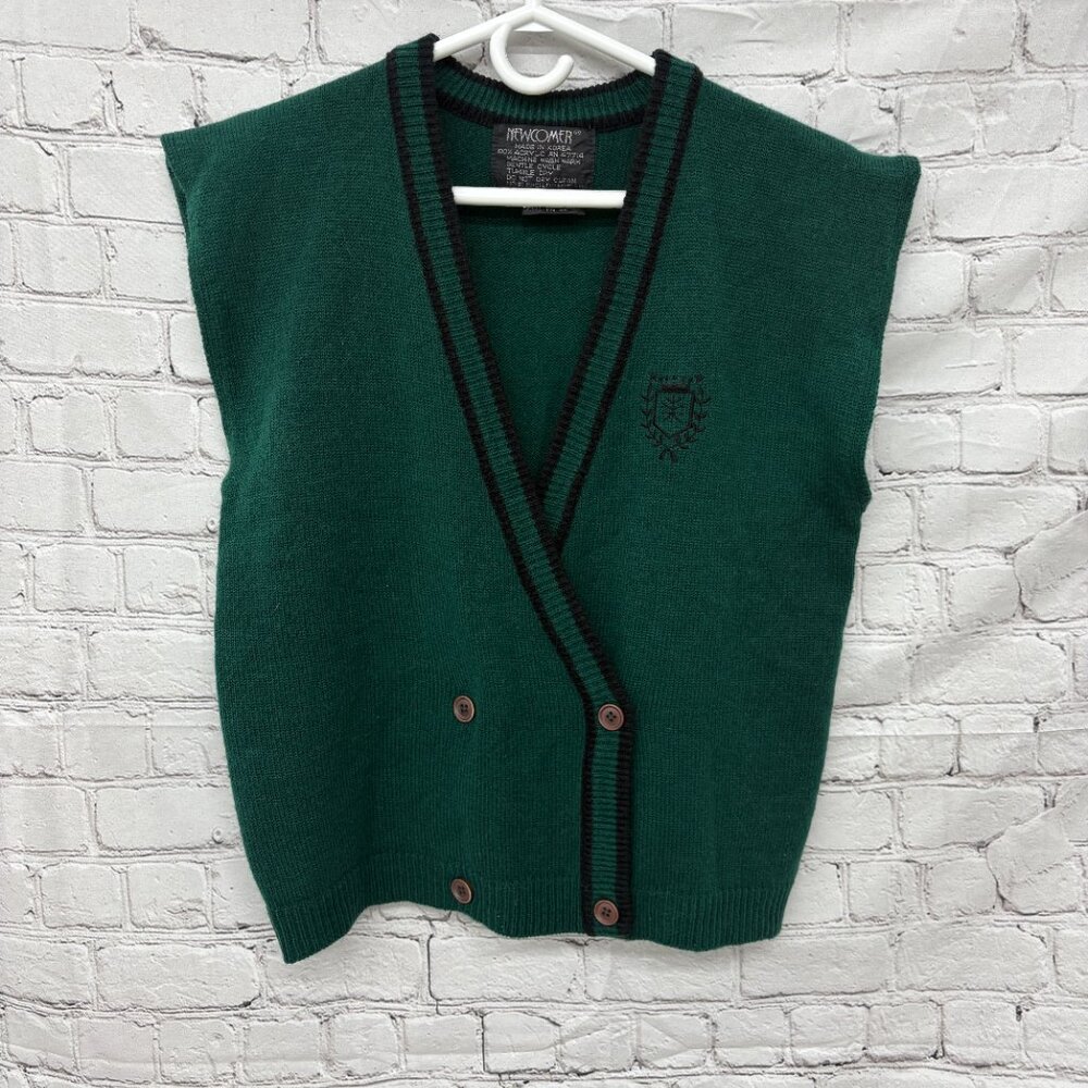 Vintage Green V-Neck Newcomer Gilet Vest Sleeveless Cardigan